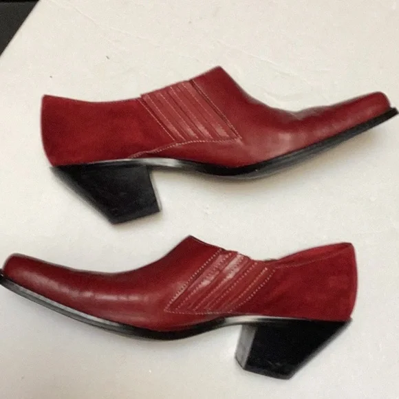 Coldwater Creek Red Leather Suede Point Square Toe Western Ankle Boot Shoes 10 - Picture 6 of 12